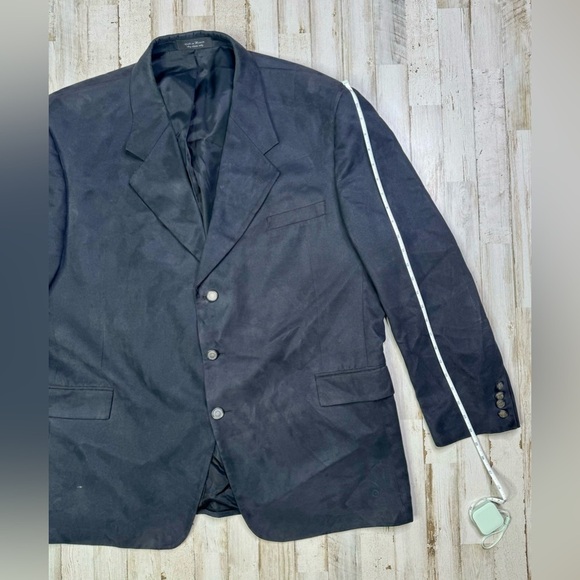 Andrew Fezza Suede Blazer 46R Black 3 Button Jacket - Picture 2 of 11